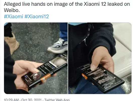 Tweet salah satu penampakan Xiaomi 12