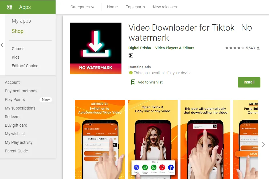 download tiktok videos with playstore app