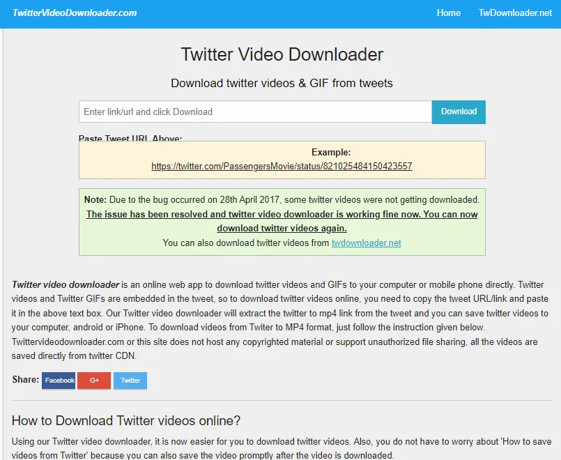 Twitter Video Downloader.com memiliki tampilan paling sederhana